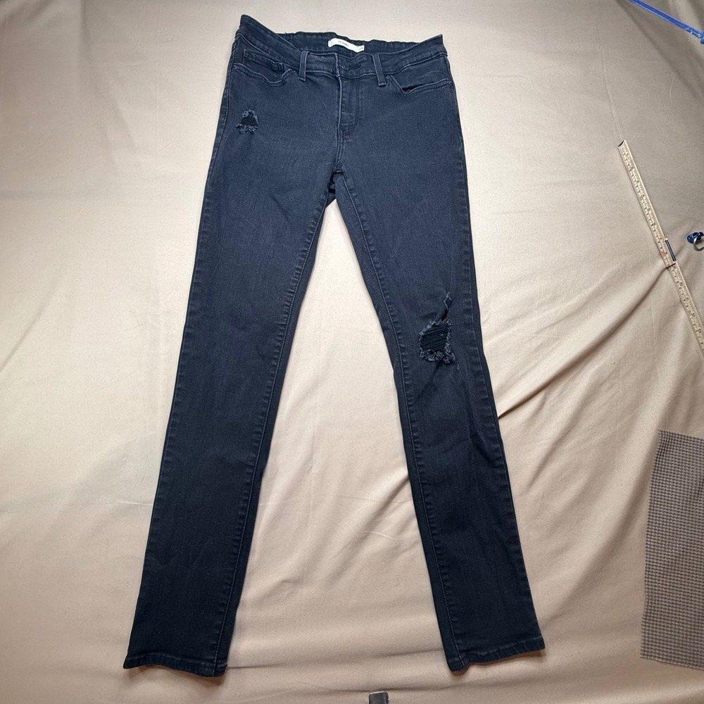 Levis 711 Skinny Jeans Womens 29 Faded Black Distressed Ripped Denim Pants